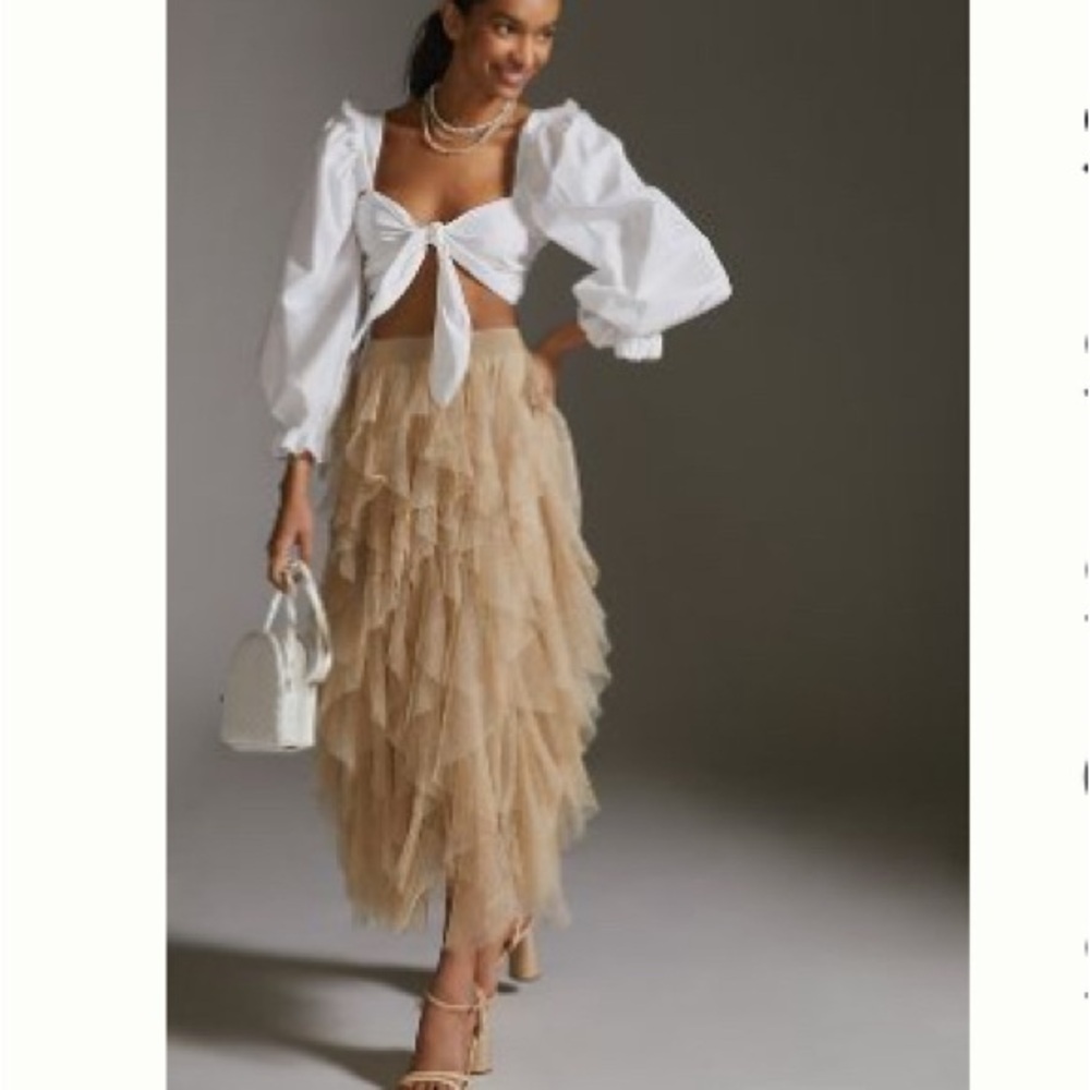 Anthropologie Tan Tiered Maxi Skirt Resort Wear